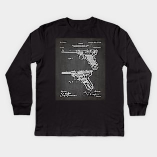 Luger Pistol Firearms Patent - Gun Lover Vintage Guns Art - Black Chalkboard Kids Long Sleeve T-Shirt